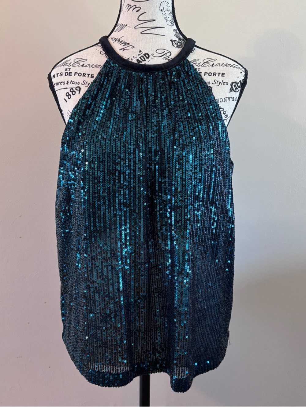 Greylin Teal and Black Sequin Halter Camisole ~Size M ~ Party, Wedding, Events